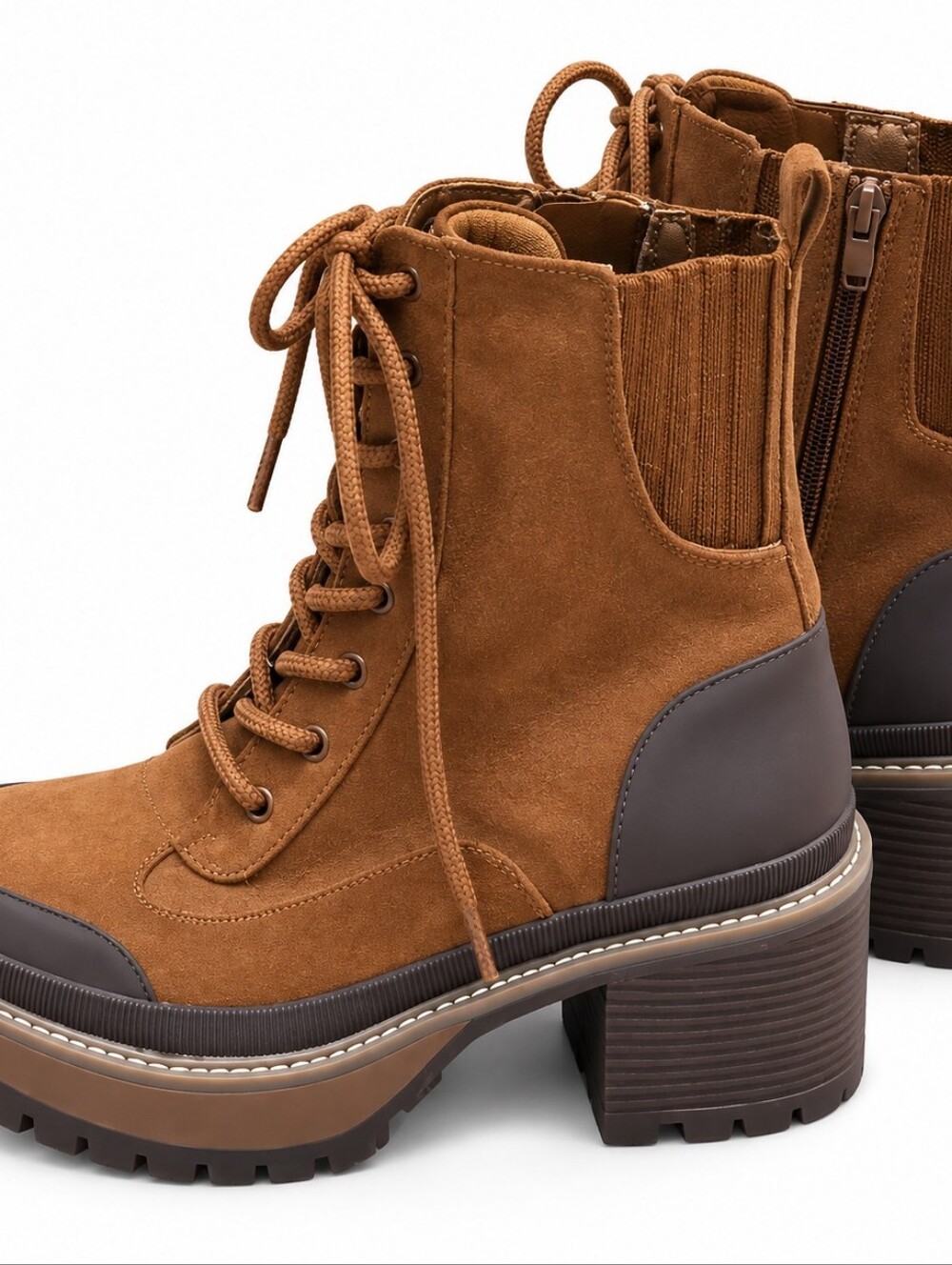 Madden NYC Women’s Size 9 Brown Lace Up Ankle Boots Chunky Heel Lug Sole Zip